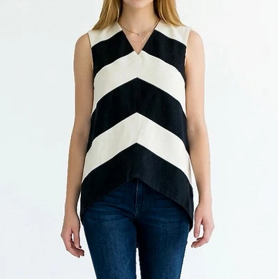 Marimekko schwarz weiß Chevron ärmellose Tunika, mod geometrisches Oberteil... - Bild 1 von 4