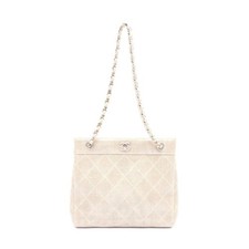 Chanel Matelasse Linen Canvas Shoulder Bag Women Beige One Size