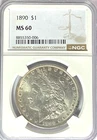 1890 $1 Morgan Silver One Dollar MS60 Philadelphia NGC Uncirculated