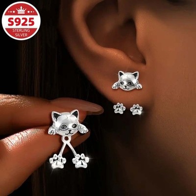 Zarte Katzenpfote Sterlingsilber Ohrringe 2 Stück für Damen Haustier-Thema Schmuck