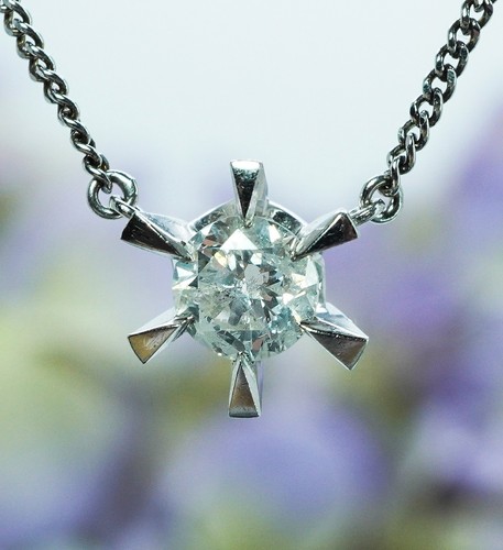 Vintage .24ct Diamond Solitaire Star Necklace Platinum Estate Jewelry