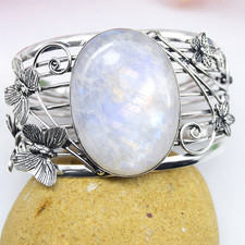Fire Moonstone Gemstone 925 Sterling Silver Jewelry Cuff Bracelet Adjustable"