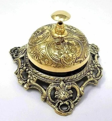 Antique Brass Desk Bell | Vintage Hotel Counter Service Nautical Designer Bell