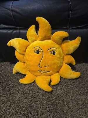 Vtg Celestial Sun Face Yellow Plush 19'' Salamander Graphix Decor Pillow RARE 90s