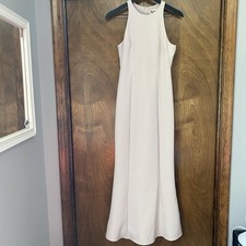 Show Me Your Mumu XS Chicago High Neck Show Me The Ring Crepe Mermaid Gown Beige