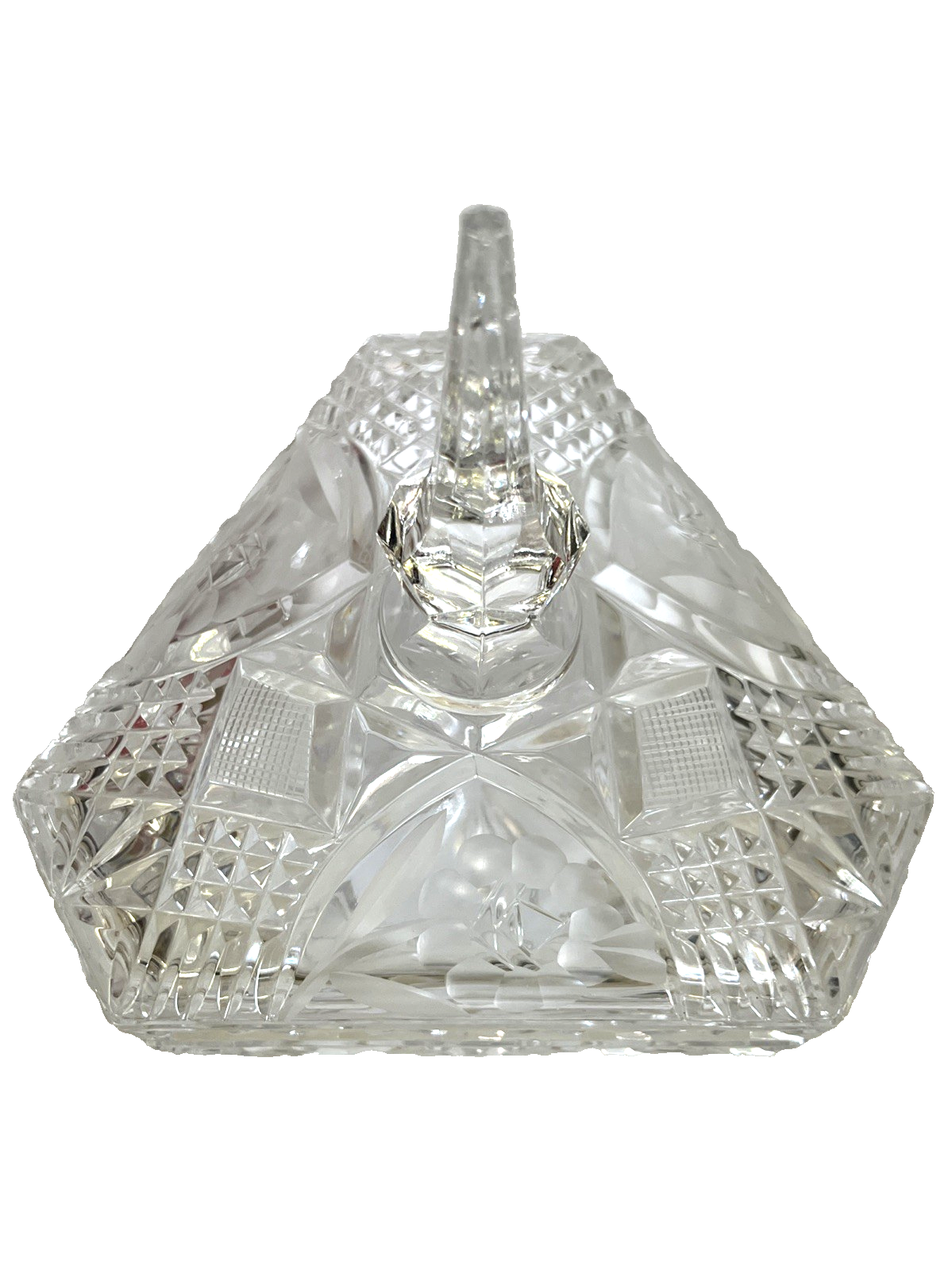 VTG Irena Tri Candy Dish Clear Cut Lead Crystal Footed Lid Etched Glass