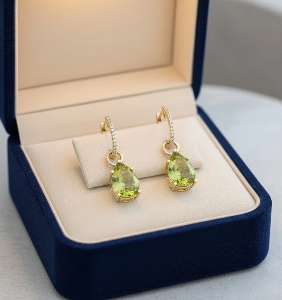 2.50Ct Natural Green Peridot Pear Cut Dangle Earrings 14K Gold Plated 925 Silver - Image 4 of 4