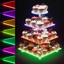 3/4 Tier LED Acrylic Cupcake Stand LED Display Wedding & Party  Cup Cake Holder