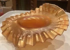 Vintage Carnival Glass Ruffled Iridescent Holly Berry Bowl