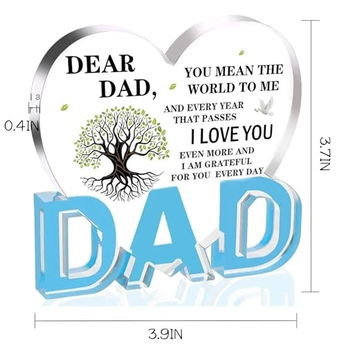 Fathers Day Dad Gifts, Gifts for Dad - Acrylic Heart Plaque Dad Gifts 3.9 ×