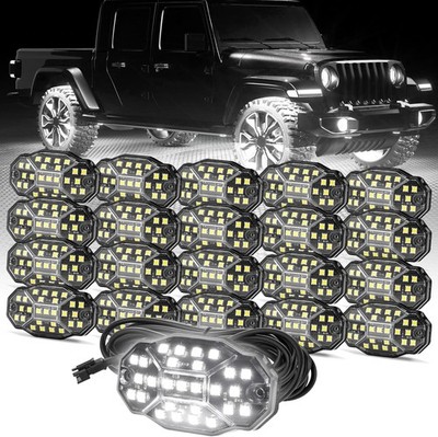 20 Pods Pure White Rock Lights Full Beam Angle Chips for Truck Car ATV UTV SUV