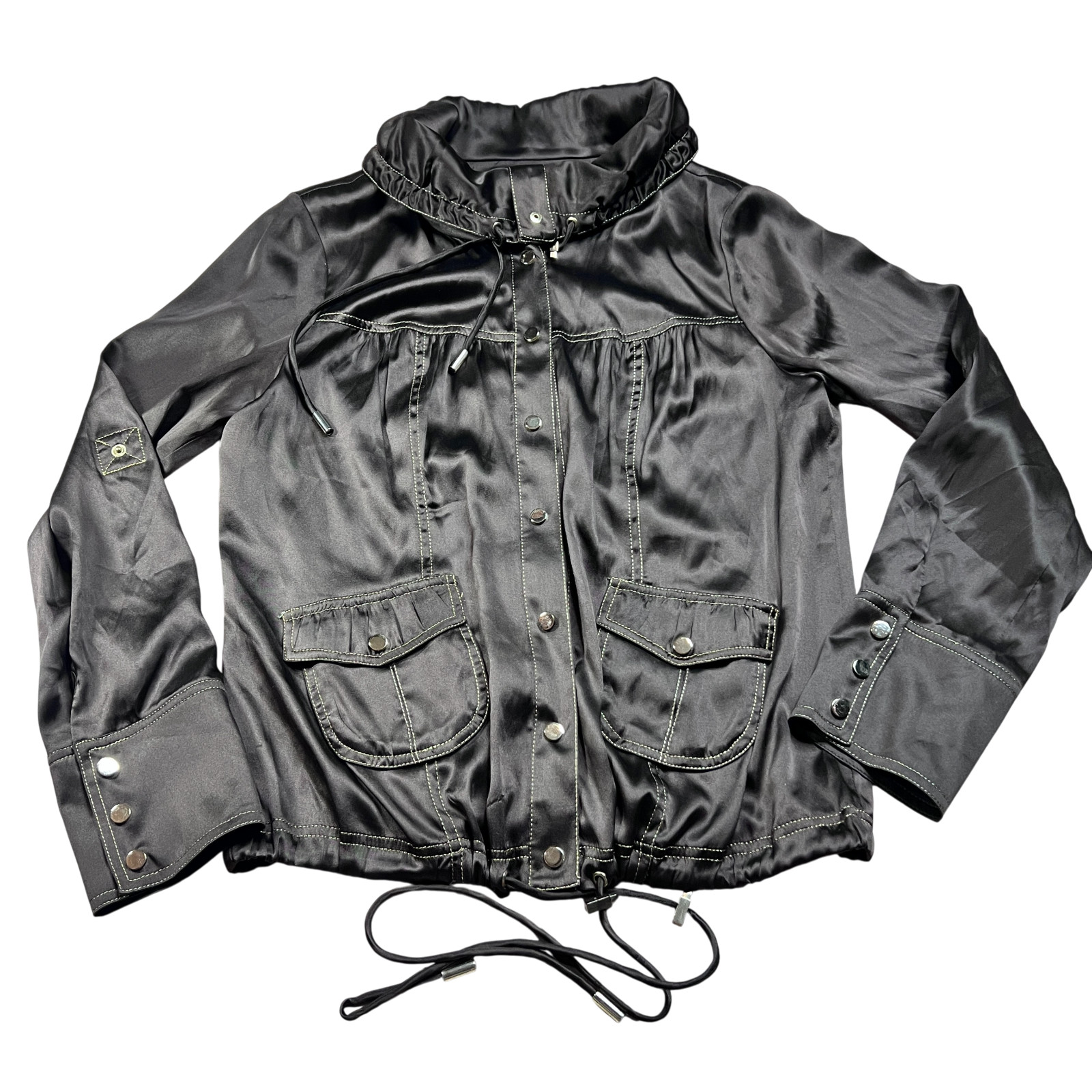 Cache Brown Silk Jacket Drawstring Utility Button… - image 1