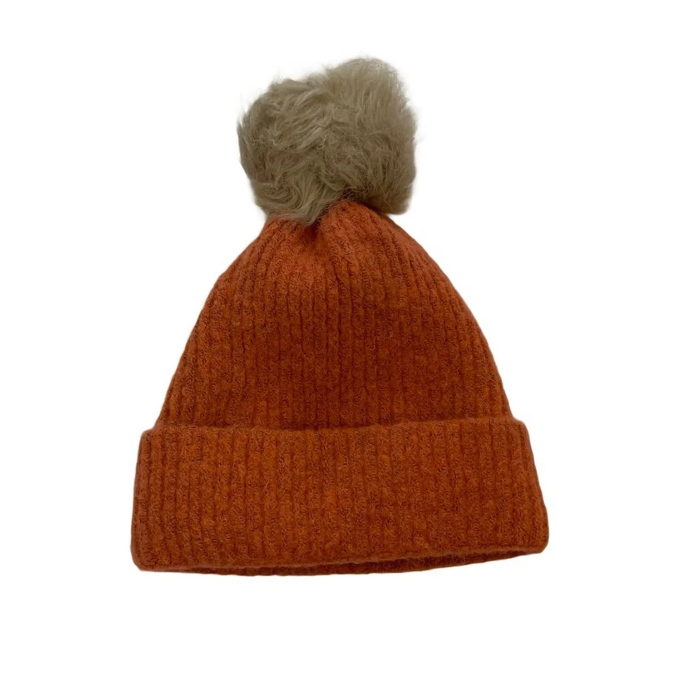 Columbia Unisex Winter Blur Pom Pom Beanie, Faded Peach, Orange, Faux Fur - Image 3 of 4