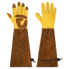 XL Long Gardening Gloves Cowhide Leather Pruning Garden Gloves Yellow/Brown