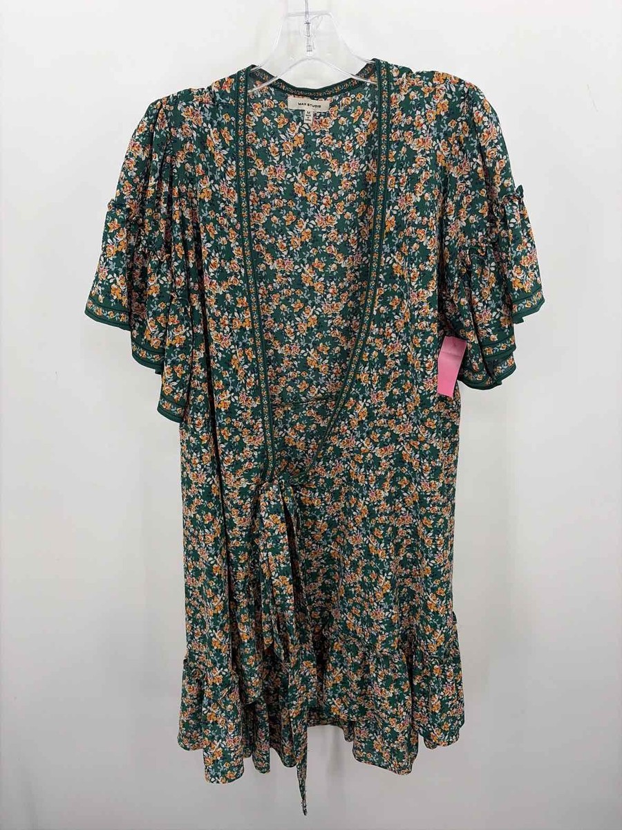 green emerald velvet dress Mac Duggal V-Neck Ruffle Front Floral Print Chiffon A-Line Gown, Womens, 2, Green Multi