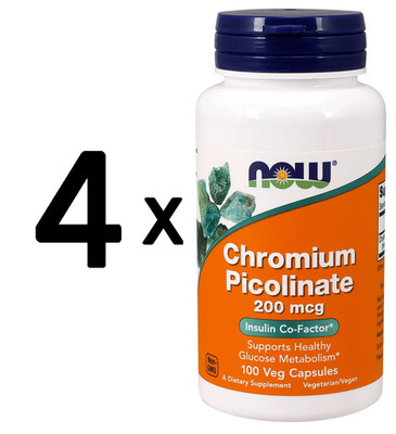 4 x NOW Foods Chromium Picolinate, 200mcg - 100 caps (64,98 EUR/kg)