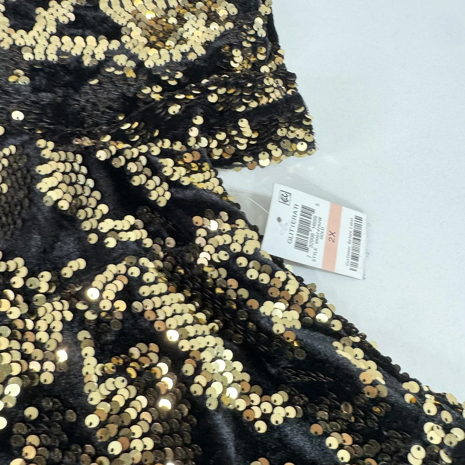INC Dress Womens 2X Black Gold Sequin Short Sleeve Party Cocktail Glam Plus Size - Image 4 of 4