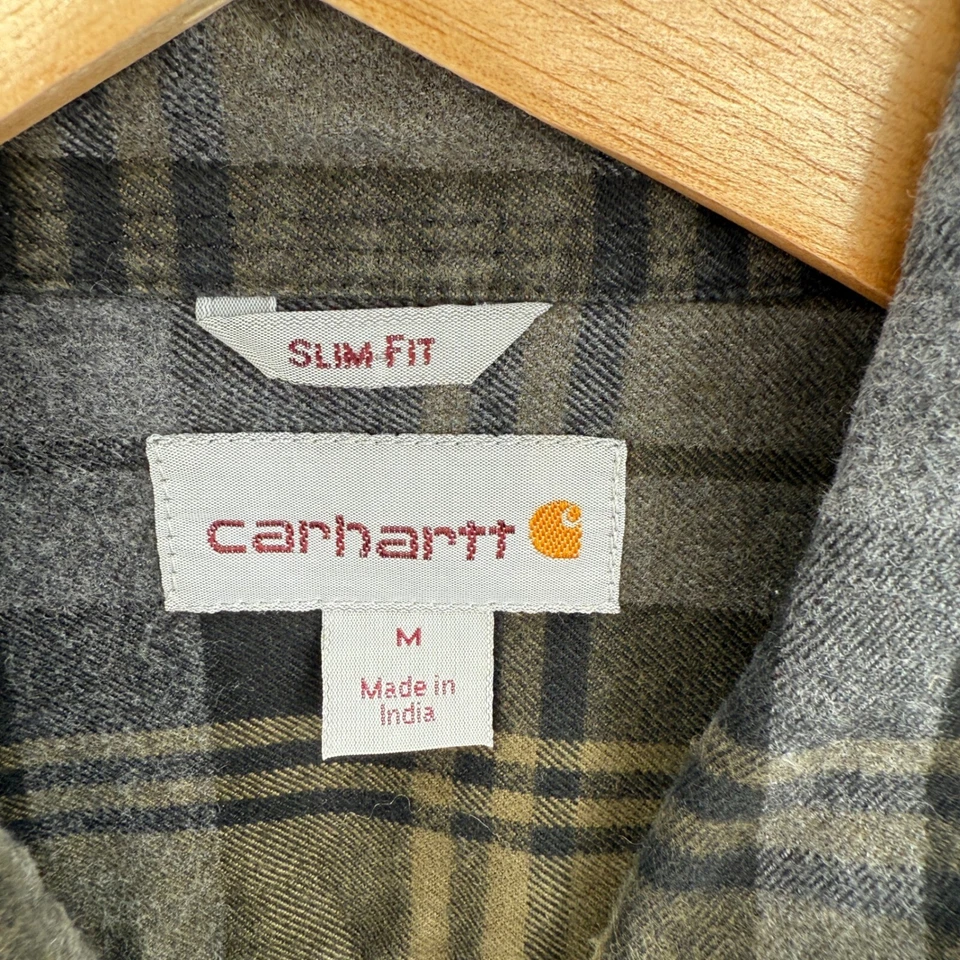 Carhartt Flannel Shirt Vest Sleeveless Plaid Workwear Slim Fit M Trucker Gray - Image 2 of 4