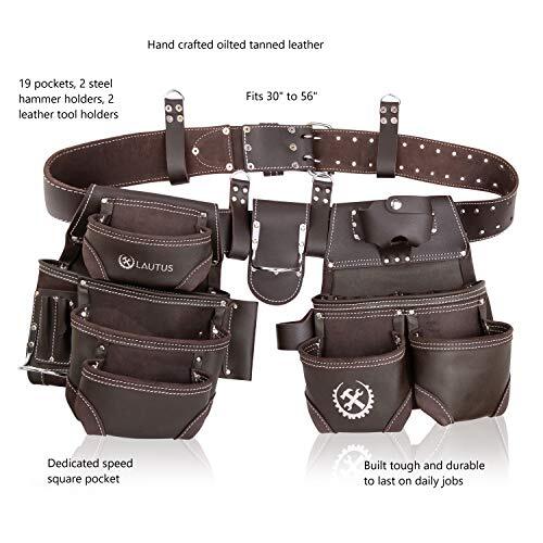 Leather Tool Belt For Carpenter, Construction, Handyman - Adjustable 33-48 Inch, Brown - View #14