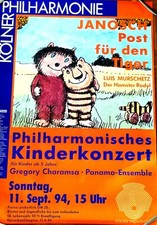 Post f&uuml;r den Tiger Janosch, altes Poster 1994 Philharmoisches Kinderkonzert K&ouml;ln