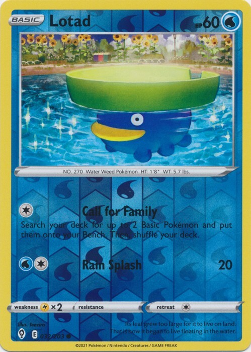 Reverse Holo Lotad 032/203 Evolving Skies Common Pokemon TCG
