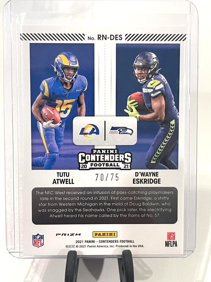 2021 Contenders Optic Round Numbers Pink Eskridge Atwell /75 - Image 2 of 2