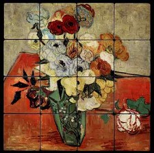 16x16 Roses Backsplash Mural Tumbled Marble Tiles Kitchen Ideas Van Gogh