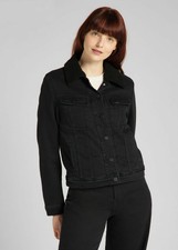 Lee - Rider Women's Sherpa Denim Jean Jacket Retro Western - Black - Small