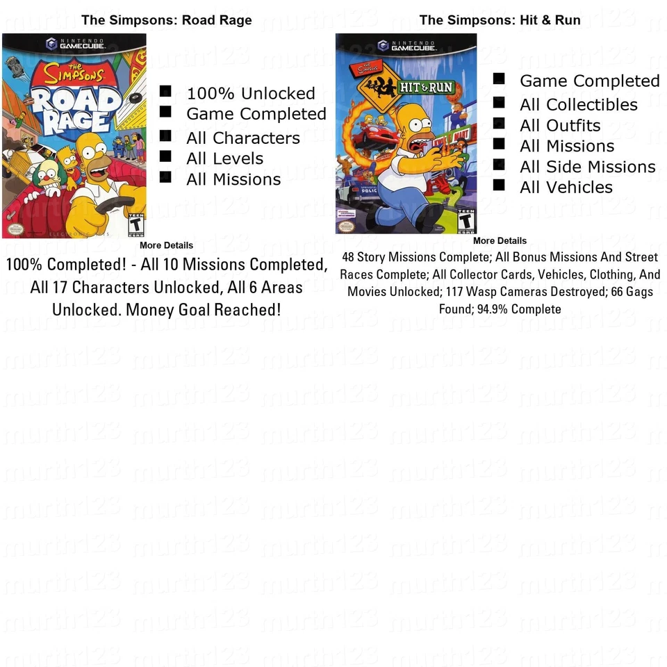 The Simpsons Hit & Run Road Rage Gamecube Memory Card Unlocked Completed Saves - Image 2 of 4