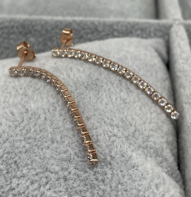 ORECCHINI ARGENTO 925 RAMATO DONNA PUNTILUCE ZIRCONI BRILLANTI PENDENTI FIRMATI - Immagine 4 di 4