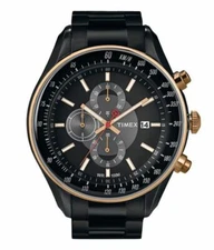 Timex Mens SL Series Chronograph Black IP Stainless Steel Bracelet Watch T2N154
