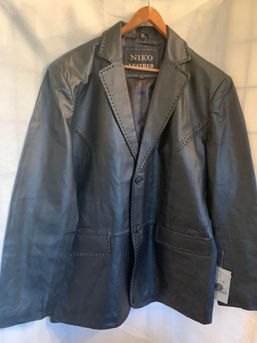 NWT Niko Men's Black Leather Blazer Jacket Size XL - Picture 4 of 10