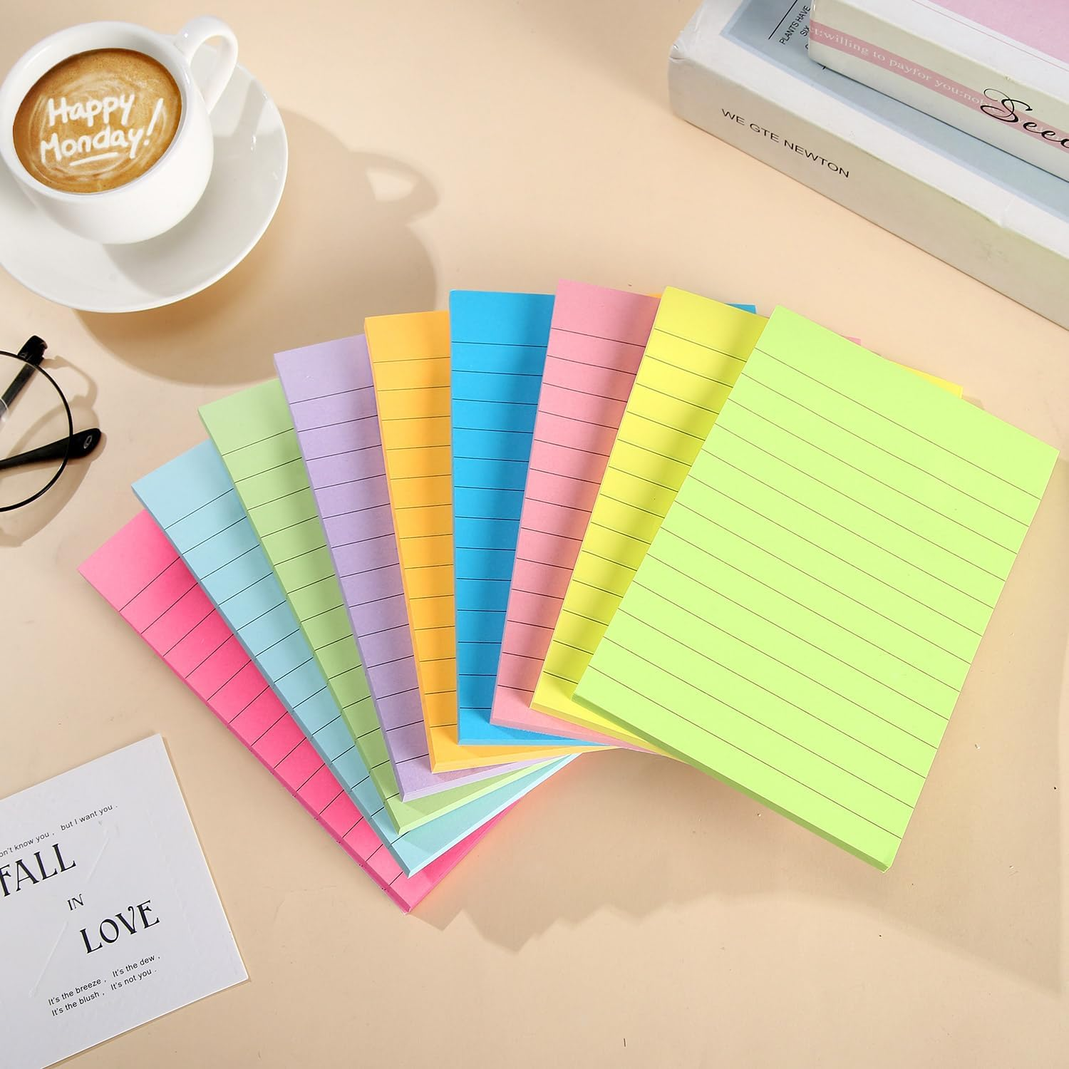 Bright 4x6 Lined Self-Sticky Notes 9-Pack for School & Office-image