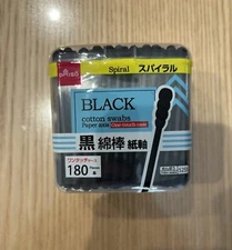 DAISO Black Cotton Swabs Paper axis for Ear Cleaning 180 spiral sticks