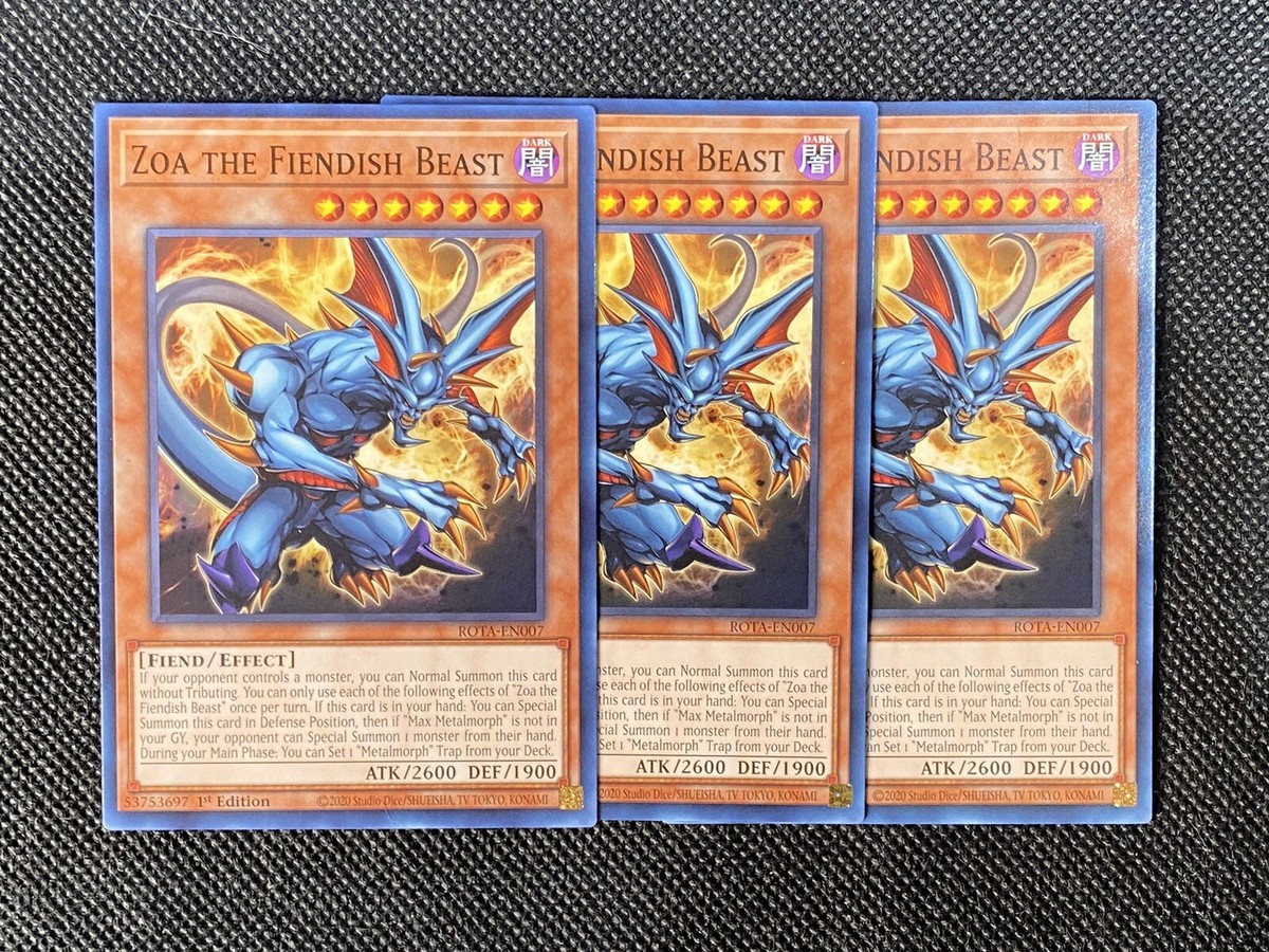 3x YuGiOh! - Zoa the Fiendish Beast ROTA-EN007 Common 1st Edition Near Mint 3x YuGiOh! - Zoa the Fiendish Beast ROTA-EN007 Common 1st Edition Near Mint