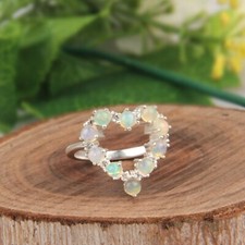 Ethiopian Opal Dainty Heart Ring 925 Sterling Silver Engagement Opal Ring