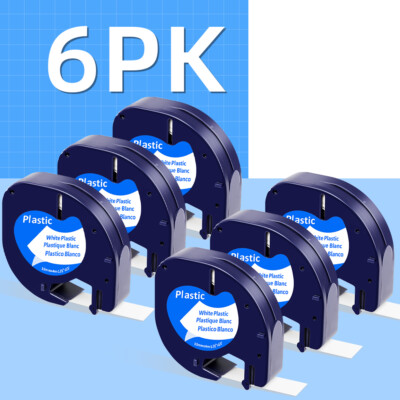 6x komp.91221 DYMO LetraTag LT-100H XR 12mm schwarz auf weiß Plastic Label Tape