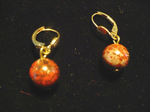 Boucles D'oreilles En Jaspe Léopard - Fermoir Plaqué Or - Artisanales - Neuf Sans Emballage