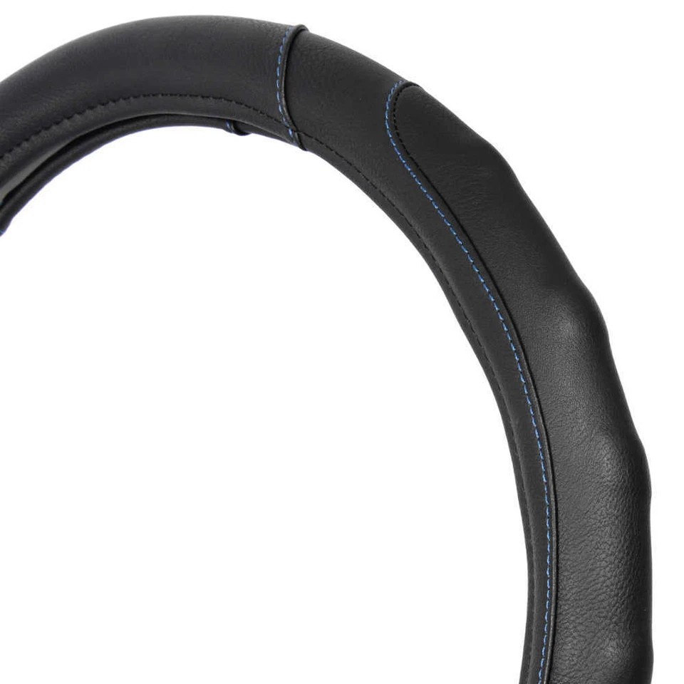 Fundas de asiento azules para coche con cubierta de volante de cuero sintético cosido Foto 4 de 4