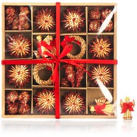 56-Tlg Strohsterne Set - Christbaumschmuck - Stern, Kugel, Tanne, Ring, Engel