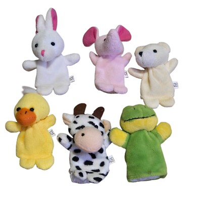Lot of 6 Finger Puppets Assorted Animals Cow Frog Bear Duck Elephant Rabbit 