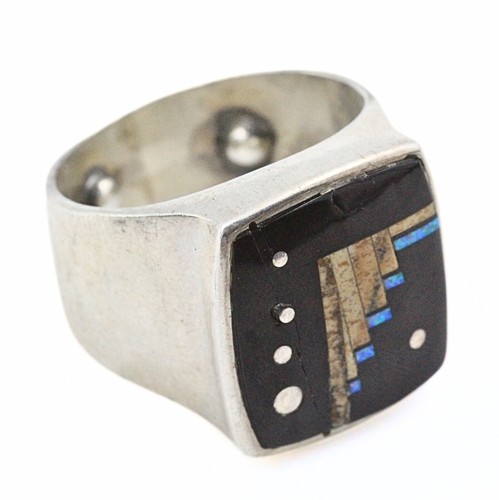 Albert Tsosie TSF Sterling Silver Sky Inlaid Contemporary Ring Sz 7.75 - Picture 5 of 10