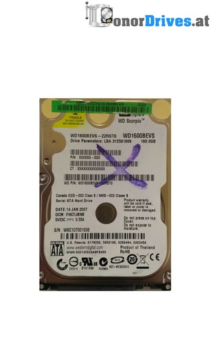 Western Digital WD1600BEVS-22RST0 - 160 GB - SATA - PCB 2060-701450-011 Rev. A*