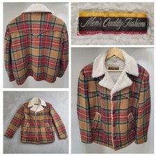 Vintage Montgomery Ward Sherpa Lined Coat Men's Medium Red Orange Plaid