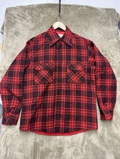 Sears Fieldmaster Flannel Shirt Large Quilted Red Plaid Jacket Lumberjack