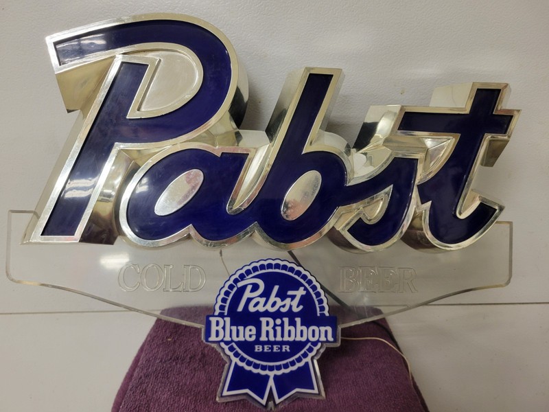VINTAGE PABST BLUE RIBBON PBR BEER LIGHTED 3D EDGE LIGHT SIGN 23"x18"