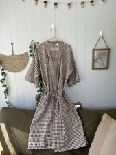 Sears Men s Vintage Robe Burgundy and Cream Geometric Grid 70s Tall OS Belted