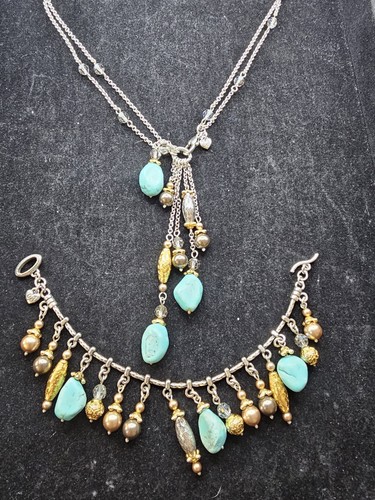 Brighton Persiana Convertible Turquoise Charm Necklace with Matching Bracelet