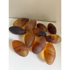 Frosted Glass Pebbles Amber Brown Sea Glass Look Decorative Stones Set 10