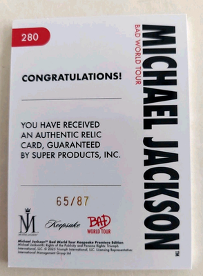 2025 Keepsake Michael Jackson Bad World Tour 65/87 Authentic Relic